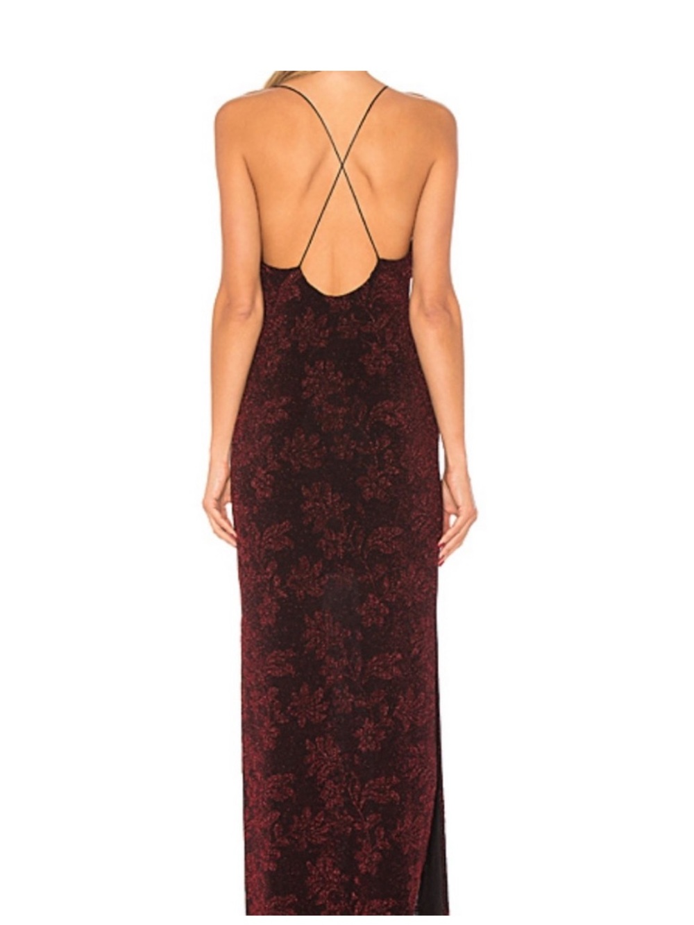 House of Harlow x REVOLVE Spaghetti Strap Burgundy Floral Velvet Maxi Dress - Picture 2 of 7
